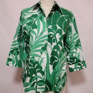 Westbound 3/4 Sleeve Green & White Print Shirt with Collar, Size 12 (NWOT)
